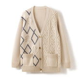 V-neck Diamond Crochet Hollow Cardigan Cashmere Sweater